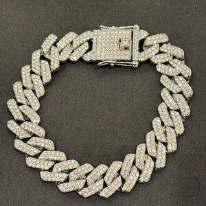 Pave Cuban Link Bracelet - Silver Crystal